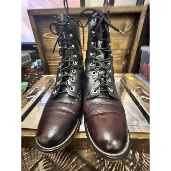 Laredo Vintage Untilitarian 2 Tone Boots Witchy 90s Grunge Made In USA Heritage - Picture 10 of 14